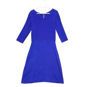 Talbots Women's Blue Knit Sweater Dress Size Medium V Neck 3/4 Sleeve A Line